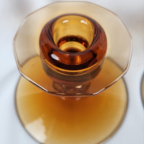 Vintage Cambridge Glass #627 Candleholders Candle Sticks, Amber Cleo - Picture 4 of 9